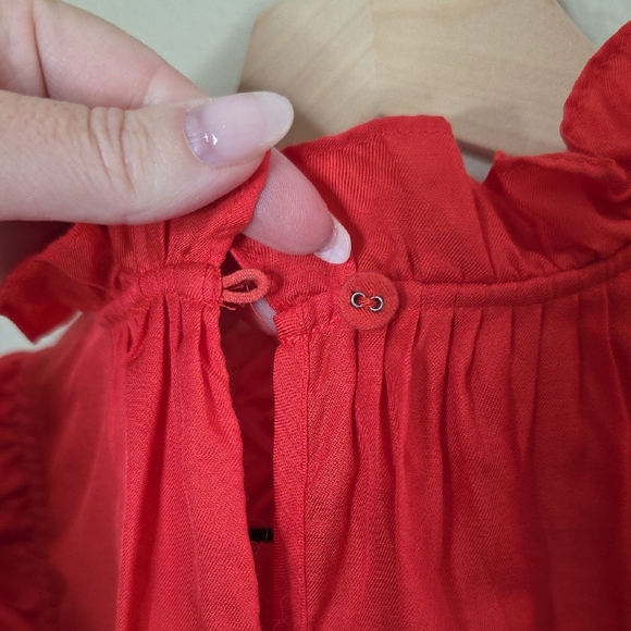 Marie Oliver Top Ruffle Neck Sleeveless Silk Cotton Blend Blouse Red Women Small - Picture 7 of 9